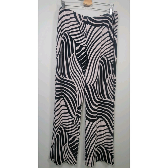 Chicos Travelers Sz 3 Slinky Acetate Pullon Pants Wide Leg Black White - Picture 2 of 11
